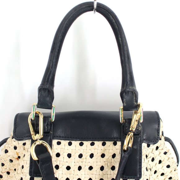 Tory Burch Navy Piper Backpack Woven Blue White Saffiano Leather - Picture 7 of 9